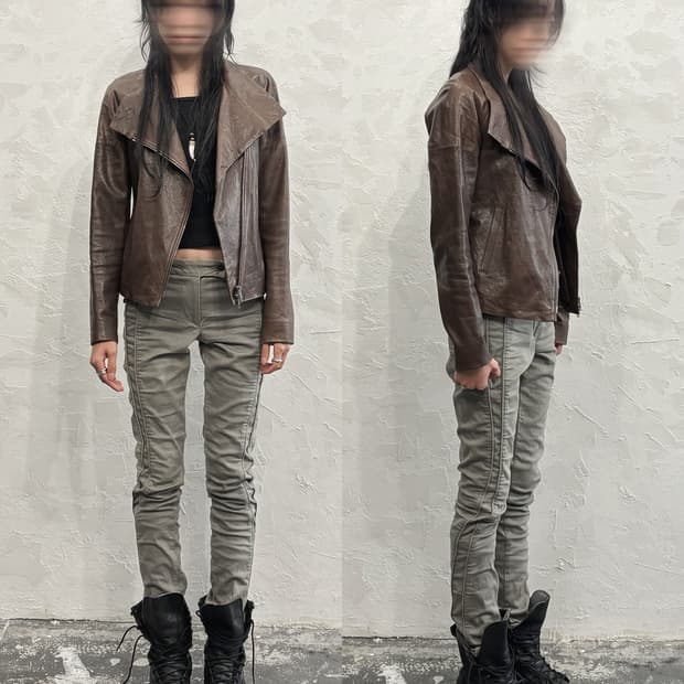 theory 띠어리 사선지퍼 하이넥 램스킨 라이더자켓