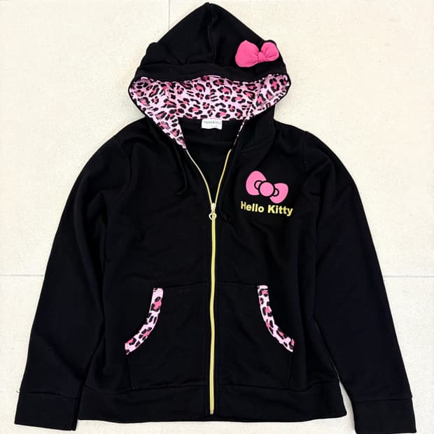 핑크 호피 키티 후드집업