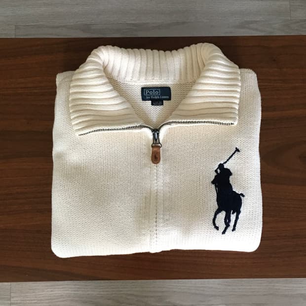 폴로 빅포니 니트집업 아이보리