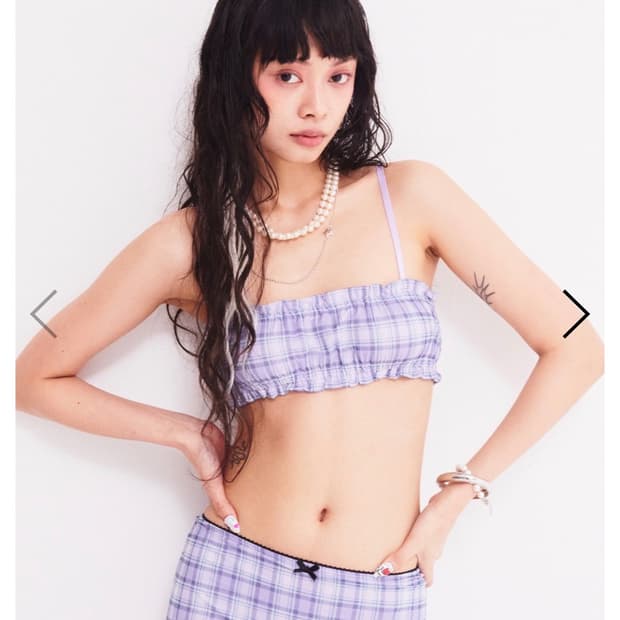 애즈이프캘리 빈티지 체크 브라탑 퍼플