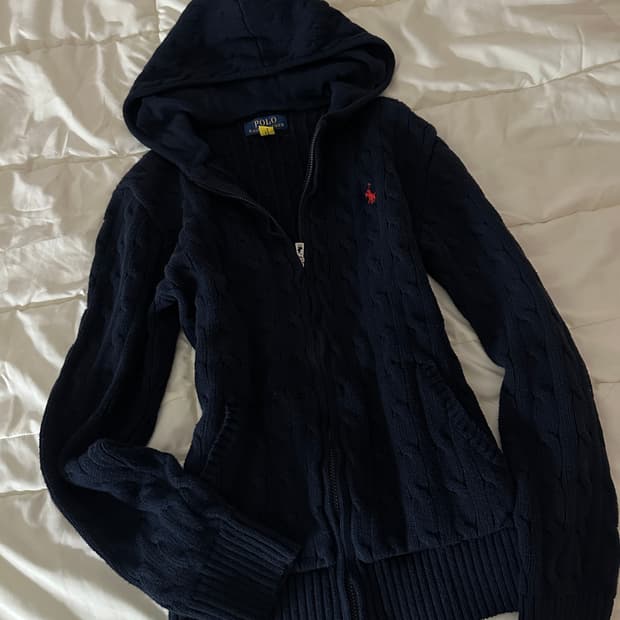 폴로 랄프로렌 니트 후드집업 네이비 