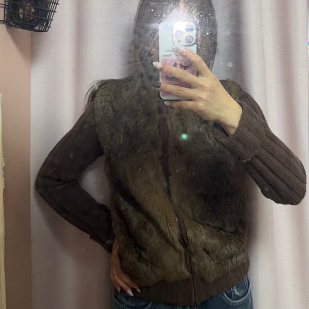 빈티지 퍼 니트집업