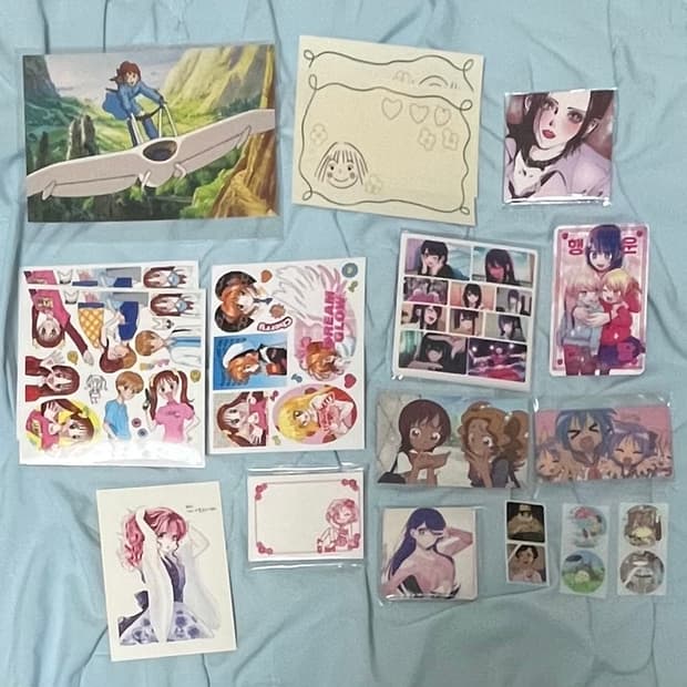 지브리+최애의 아이+소녀 만화)엽서,스티커,메모지