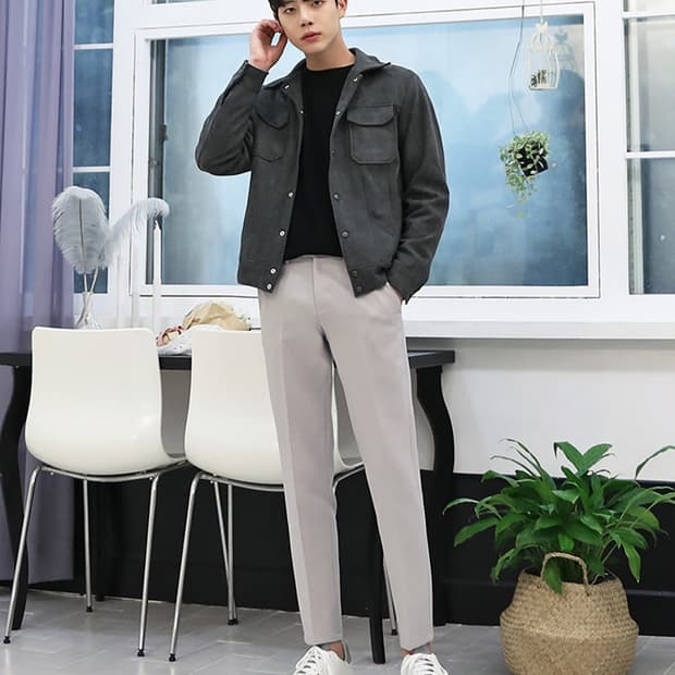 [L-XL] 차콜 그레이 스웨이드 자켓