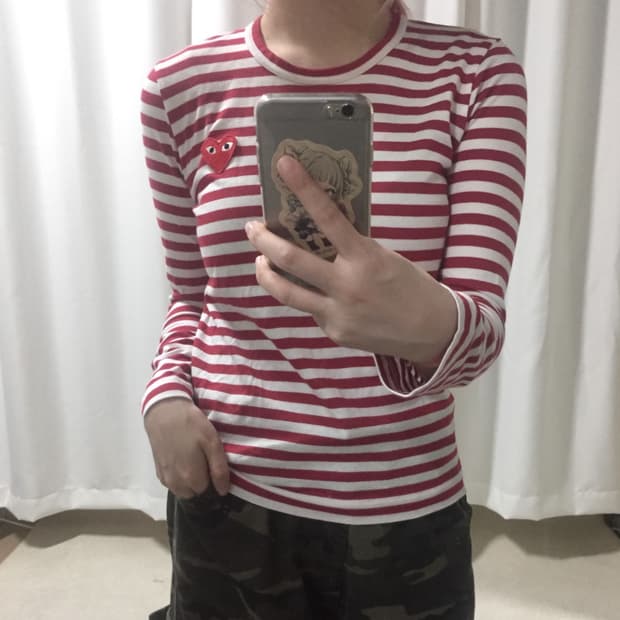 꼼데가르송 레드 스트라이프 단가라 롱슬리브 긴팔 티셔츠