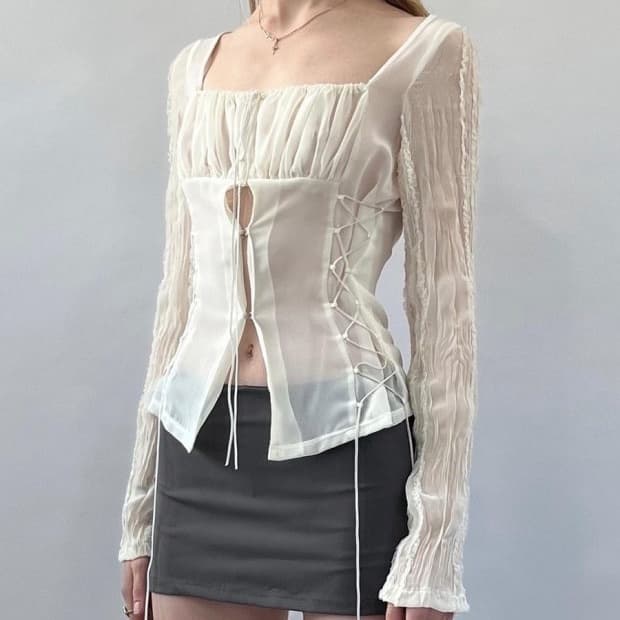 Bonnae Lace up chiffon blous
