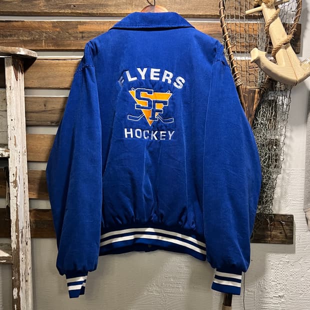 [XL]90's Made in USA 하키팀 블루 코듀로이 바시티 자켓