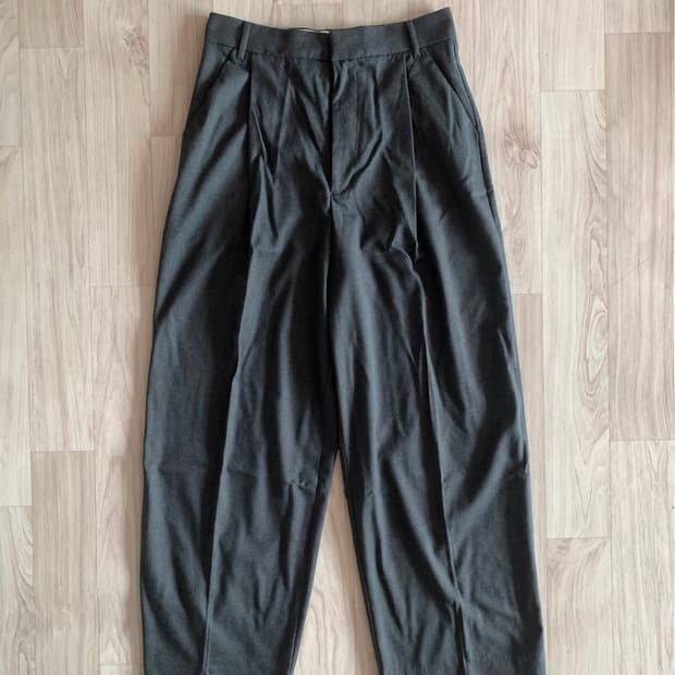 Zara 하이웨스트 와이드 턱 슬랙스 그레이 M