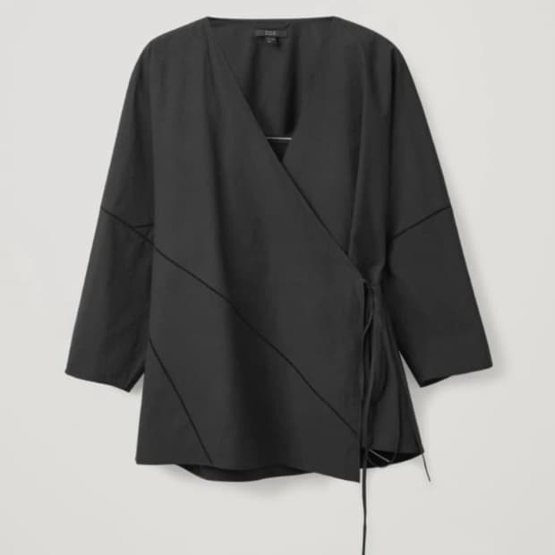 COS 코스 스티치 랩 블라우스 블랙 S