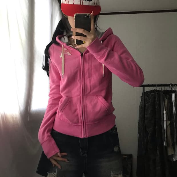 아베크롬비 핑크 사이드로고 후드집업