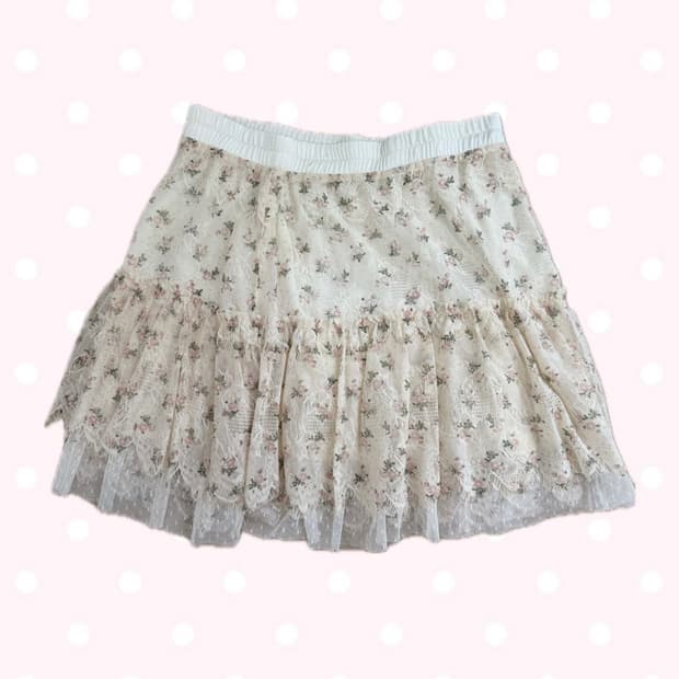 빈티지 플라워 꽃무늬 레이스 프릴 캉캉 치마 스커트
