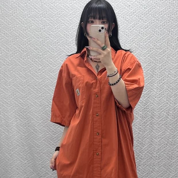 칼하트 빈티지 캐주얼 레트로 오렌지 워크 셔츠 XL C11836