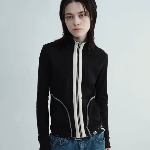 밀로우먼 스티치 저지 집업 블랙