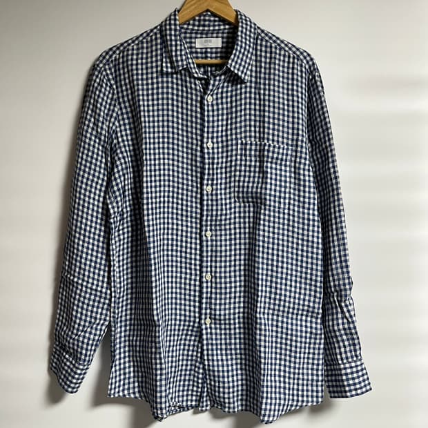 공용 유니클로 린넨 다탄 체크셔츠 남방 XL