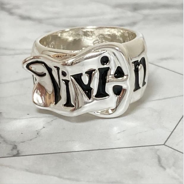 비비안 웨스트우드 아카이브 레터링 로고 각인 벨트링 반지