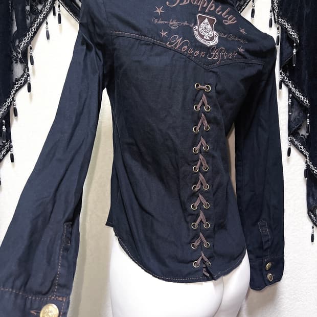 세실맥비 금장 웨스턴 아일렛 셔츠 오네갸루 펑크 y2k d.i.a 핀터