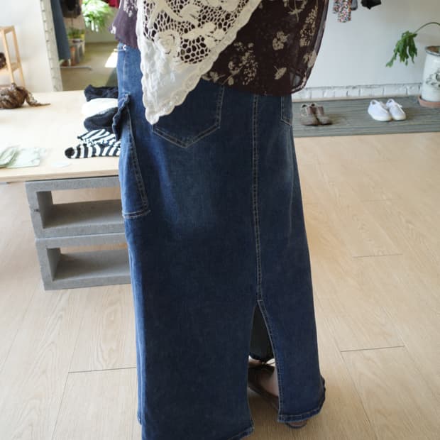 cargo denim long skirt 