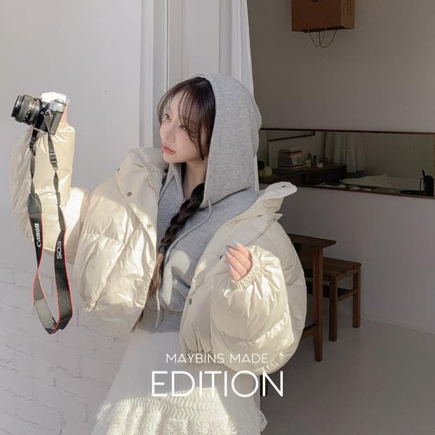 maybins 메이빈스 낭트 후드 크롭 숏패딩 자켓