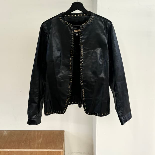 줄스 블랙 아일렛 링 슬림핏 레더 자켓