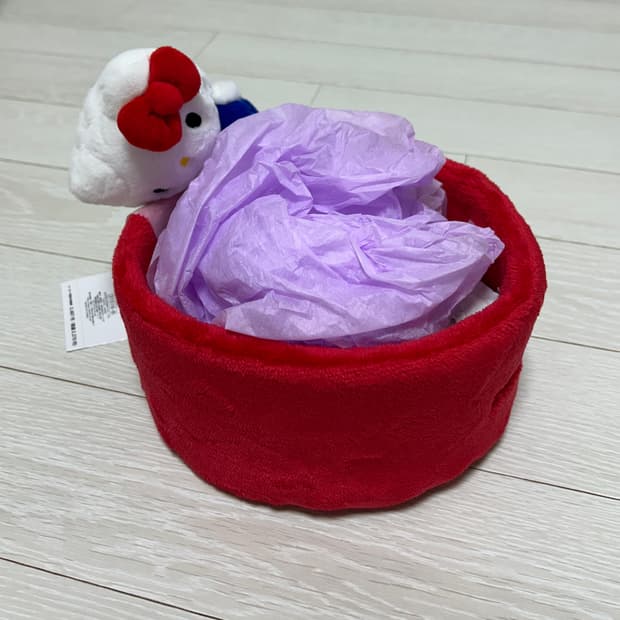 헬로키티 마스코트 원형 바구니 수납함