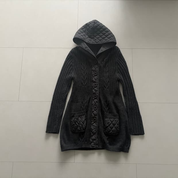 quilted hood knit cardigan