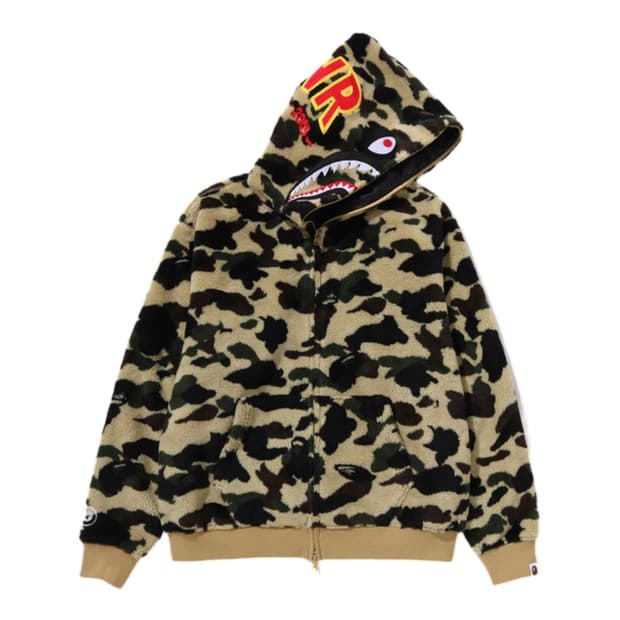 XL)베이프 퍼스트 카모 세컨드 샤크 보아 후드 자켓 옐로우