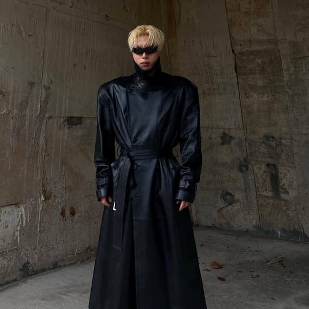 인스턴트펑크 리얼레더 트렌치코트