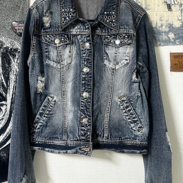 dig deep Y2K 스터드 크롭 데님자켓
