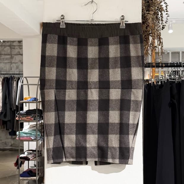 릭오웬스 브라운 그레이 체크 fw12 마운틴 미디 스커트
