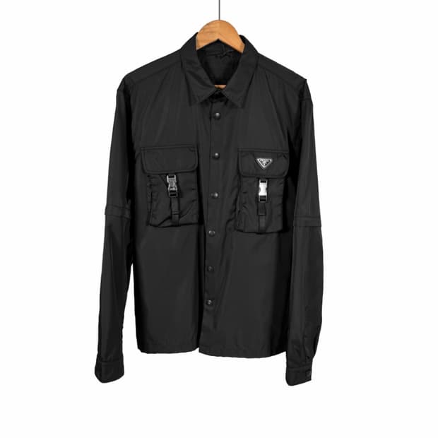 [XL] 프라다 남성 삼각로고 리나일론 버클 분리 변형 셔츠 자켓 블랙