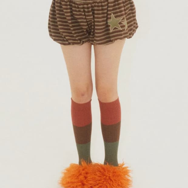 에즈이프캘리 스트라이프 벌룬 쇼츠 브라운 1회착