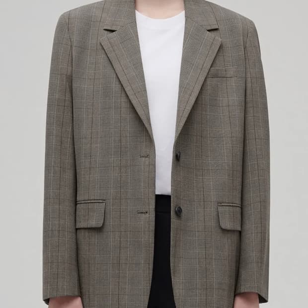 무신사 스탠다드 | 우먼즈 글렌 체크 오버사이즈 블레이저 다크 베이지 S