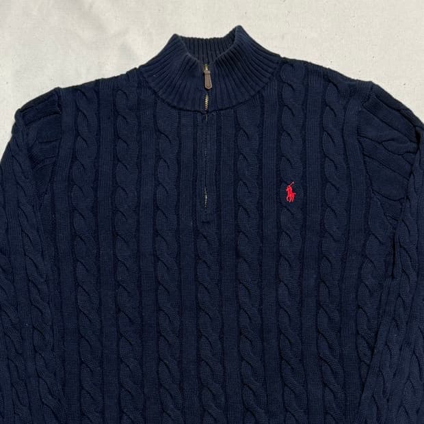 L 폴로랄프로렌 네이비 케이블 니트 집업