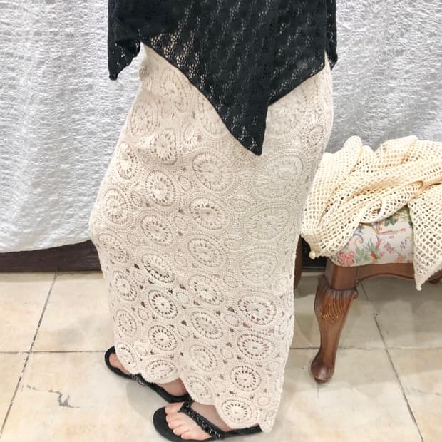 Crochet ivory knit long skirt