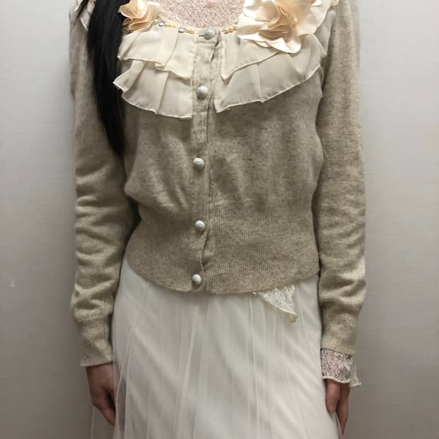 빈티지 아이보리 러플 가디건