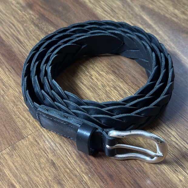 [1회착용] 마시모두띠 이태리 메이드 소가죽 위빙 벨트 블랙