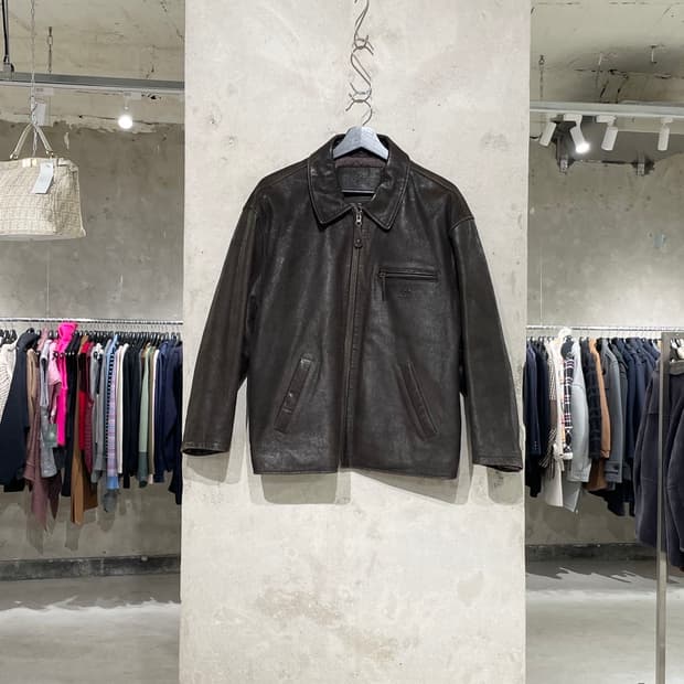 lee 다크 브라운 고트 스킨 레더 누빔 자켓