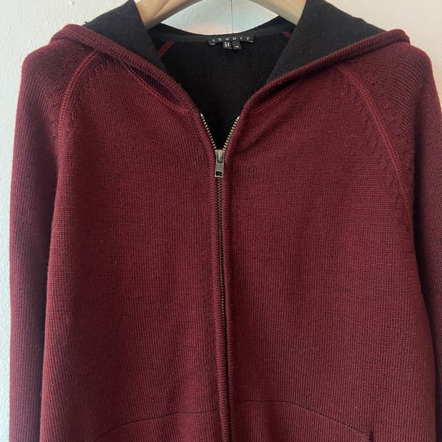 띠어리 남성 버건디 후드집업니트 니트점퍼