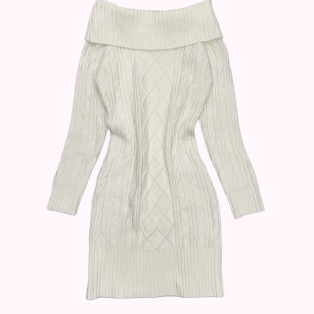 GLACIER ivory cable off-shoulder dress