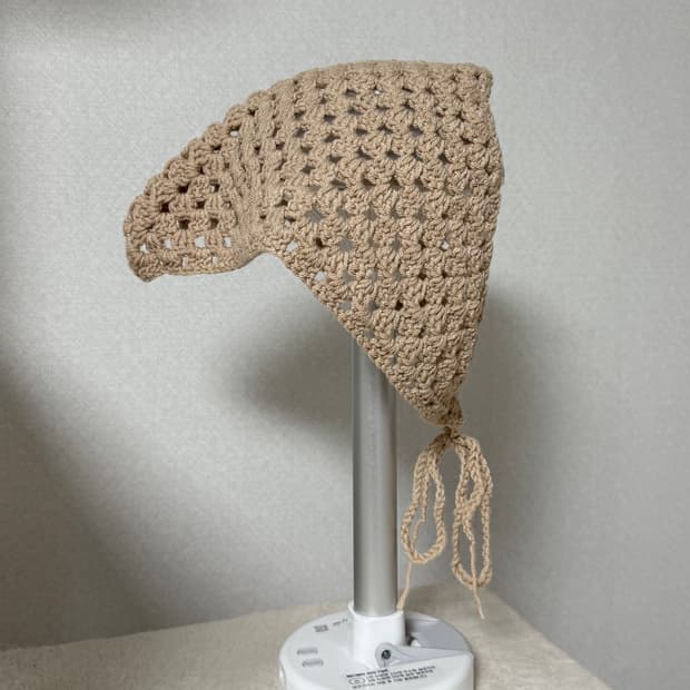 베이지 와플 헤어커치프(두건)