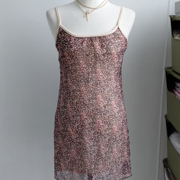 [빈티지] 플라워 시스루 미니 슬립 원피스 44~55