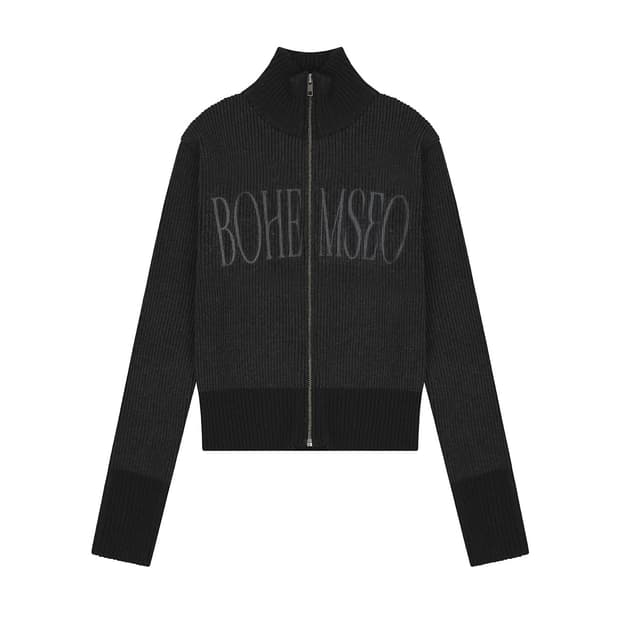 보헤미안서울 믹스드 니트 로고 집업