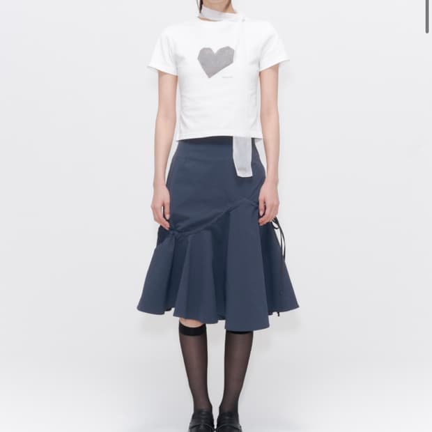 미세키서울 Shirring ruffle midi skirt CHARCOA