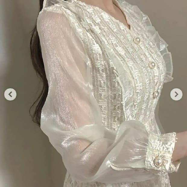 로판 화이트 트위드 쉬폰 로맨틱 진주 실크시스루st 원피스