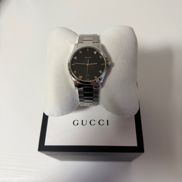 (W) 구찌 G-타임리스 쿼츠 38mm 스틸 블랙 기요세