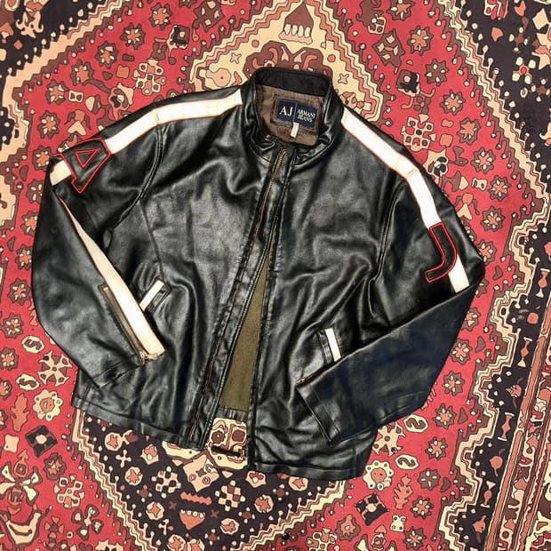 ( M-L ) 아르마니 가죽자켓 레더자켓 빈티지가죽 바이커자켓 레이싱