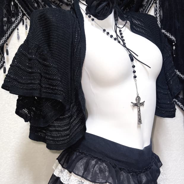 로맨틱고딕 고스 니트 프릴러플 숄 볼레로 가디건 다크페어리 그런지 핀터