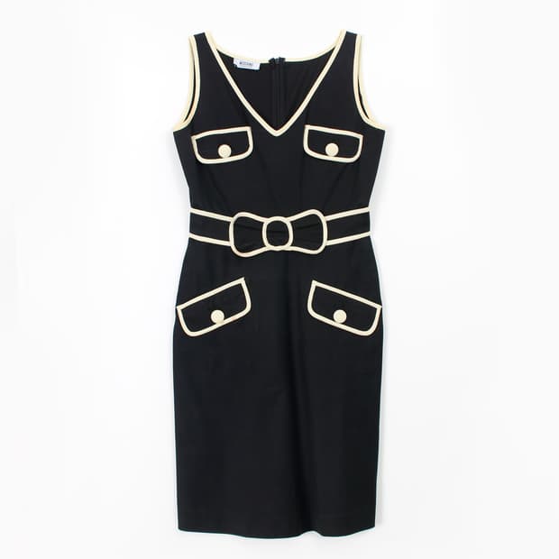 모스키노 칩앤시크 라인 나시 리본 미디 블랙 원피스