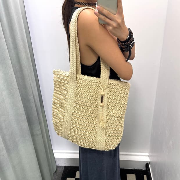 빈티지 아이보리 라탄백