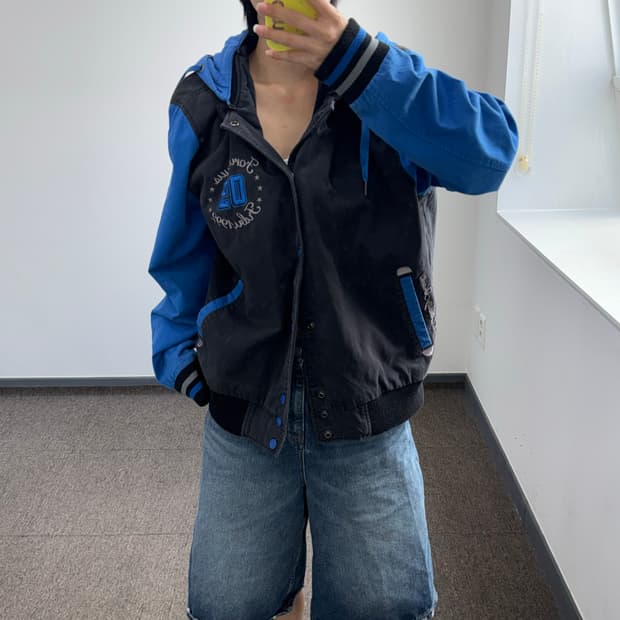 Fubu 후부 백 로고 블랙 블루 배색 야구 점퍼